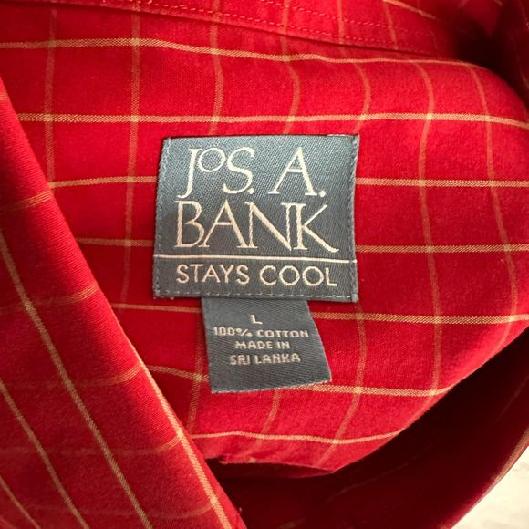 Jos. A. Bank Red & Tan Plaid Short-sleeve Button Down Shirt, Large, Pre-owned - Picture 6 of 7